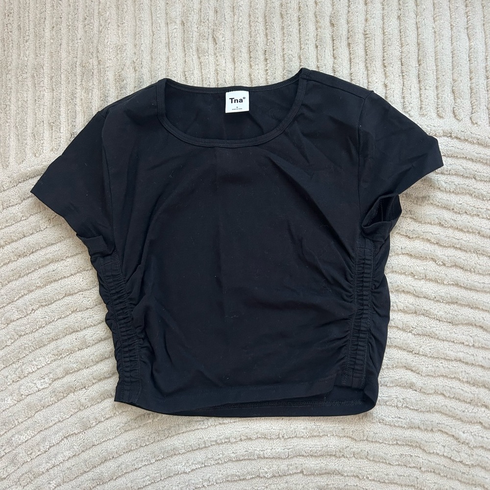 TNA Black Ruched Crop Top